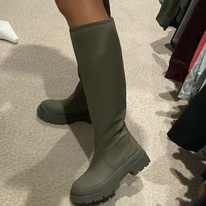 Green Rubberized Knee High Boots